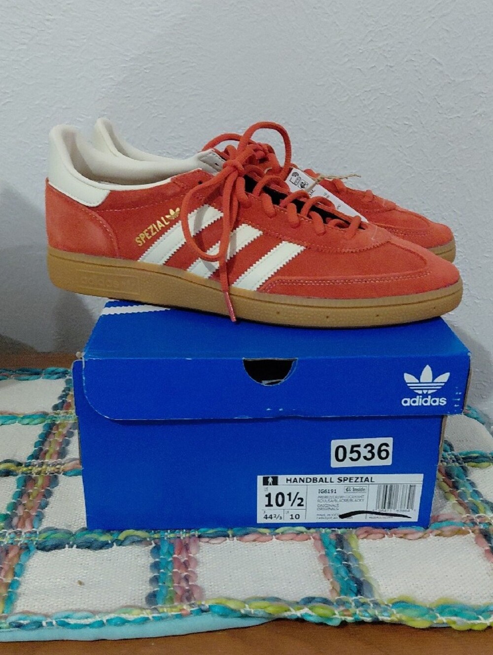 Adidas Spezial Women’s Suede Sneakers in Orange/Red with White Stripes - Picture 2 of 5